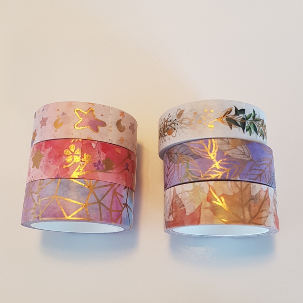 6 pcs Washi Tape with Foil Masking Tape Adhesive Tape Ruban adhésif 15 mm x 3 m